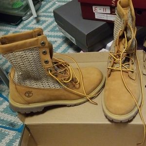 Tan Timberland high top boots